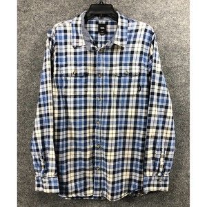 Vans Flannel Shirt Men Size Large Black/Blue Check Button Up Off The Wall Skate